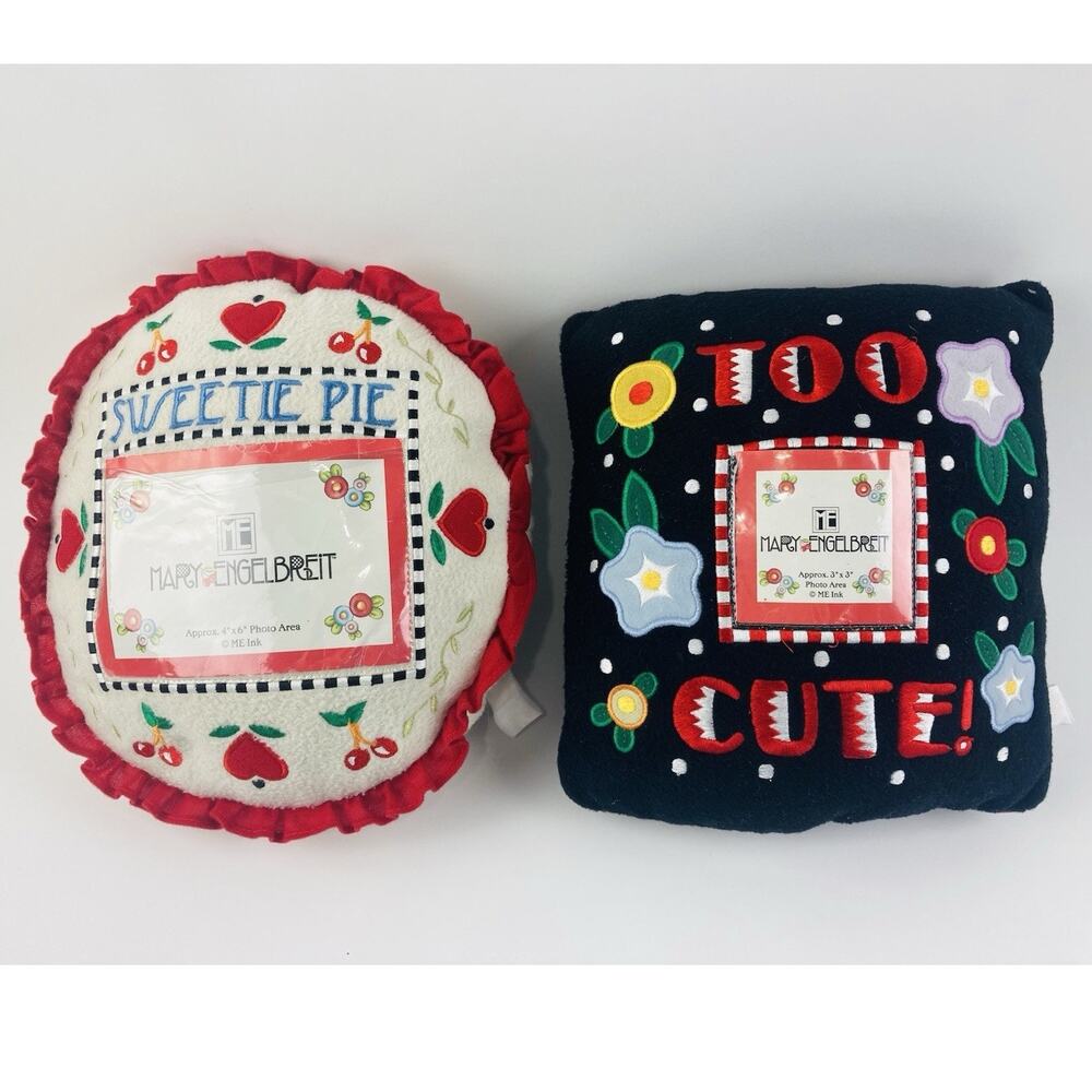 Mary Engelbreit Plush Accent Pillow Set 2 Photo Slot Too Cute Sweetie Pie RARE
